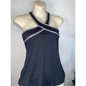 Fabletics Chicago Tank‎ Top Black Size XS Halter Keyhole Gray Trim